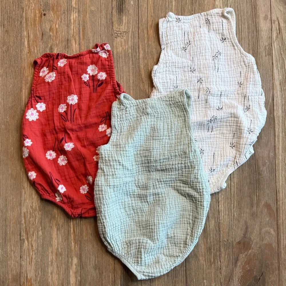 Cat & Jack Grayson Mini Sleeveless Baby Romper Set Orange/Red, Mint Green, Cream